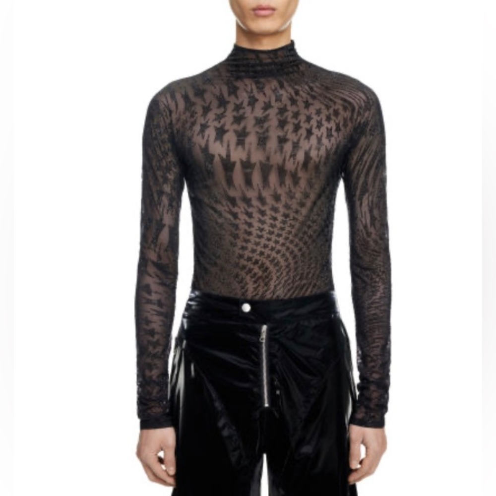 H&M Mugler Rhinestone-embellished Mesh Shirt